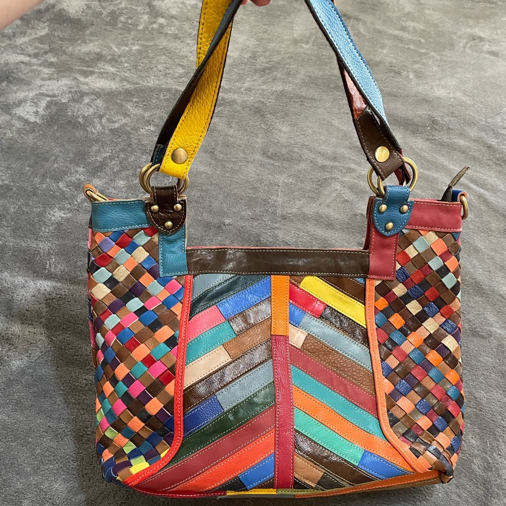 Ameri Leather Shoulder Bag Multi-Colored Purse Ha… - image 5